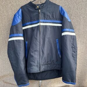 Vintage Wilson’s Genuine Leather Black Blue Stripped Moto Jacket Men’s Sz XL
